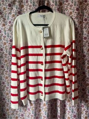 SMASHTESS x The Jilly Box: The Rosalie Cardigan in creamy white & red, SZ XL/2X
